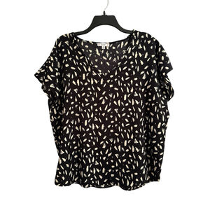L. Love Career Tunic Womens Medium Black & Tan Short Cap Sleeves Business Top